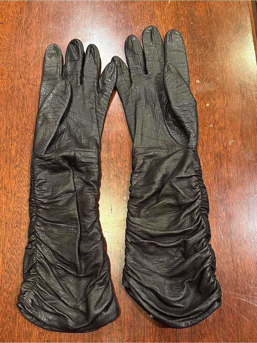 Saks long brown leather gloves - worn